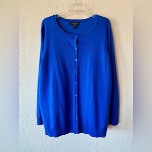 August Silk Cardigan Sweater Women 3X Blue Button Front Silk Blend